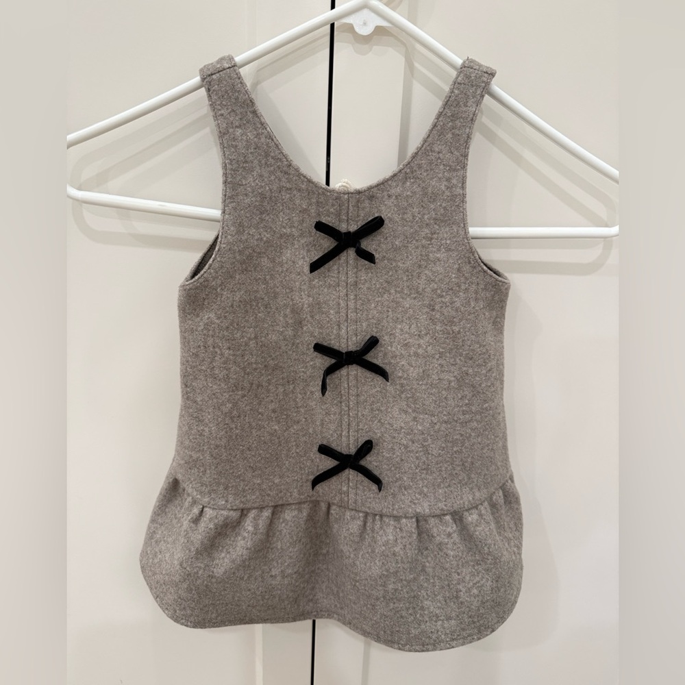 NWT Zara Oatmeal Dress with Black Velvet Bow Accents